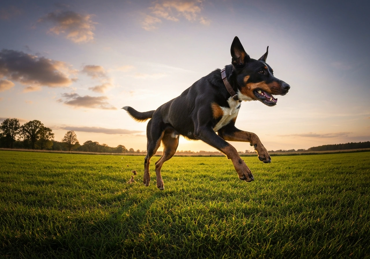 Working breed dog running at full stride demonstrating the athletic structure preserved through functional selection programs