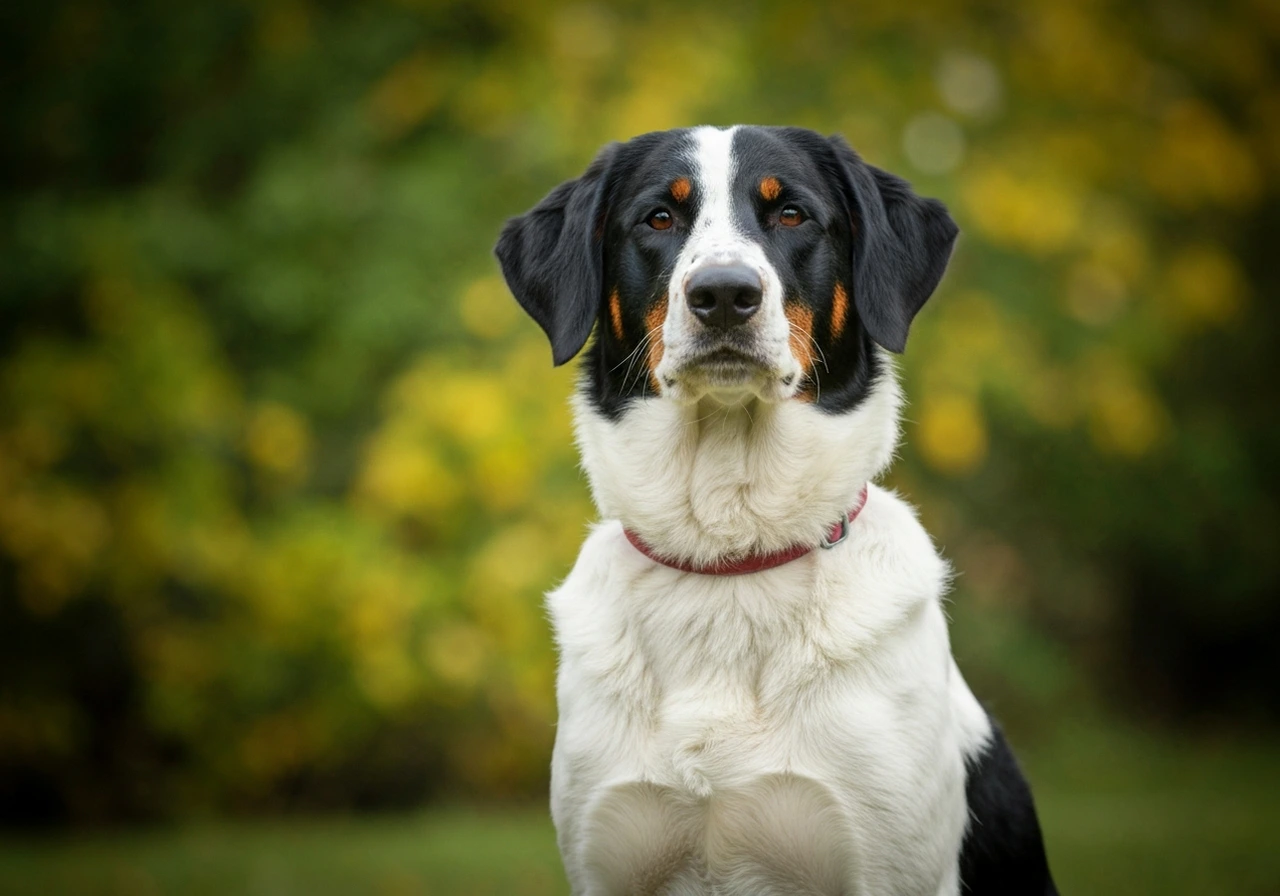 Working dog demonstrating obedience sit command during breed certification testing for FCI breeding requirements