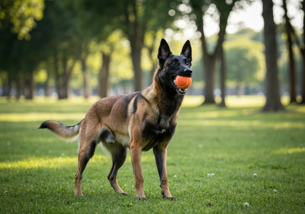 Working dog performing retrieve exercise during IGP obedience trial showcasing drive and handler cooperation