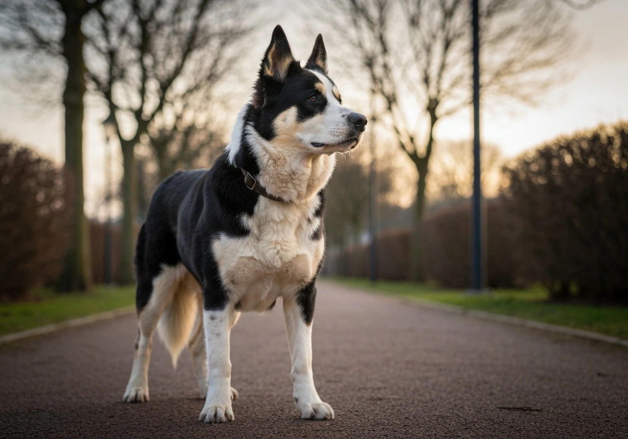 Working dog in standard standing position demonstrating correct structure and balanced proportions for breed evaluation